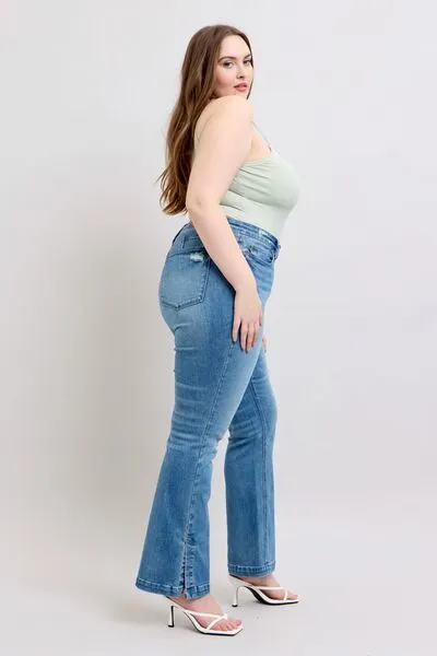 Judy Blue HW Tummy Control Vintage Wash Side Slit Slim Boot Jeans ONLINE EXCLUSIVE