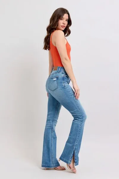 Judy Blue HW Tummy Control Vintage Wash Side Slit Slim Boot Jeans ONLINE EXCLUSIVE