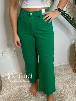 Judy Blue Kelly Green Tummy Control Wide Leg Crop Jeans