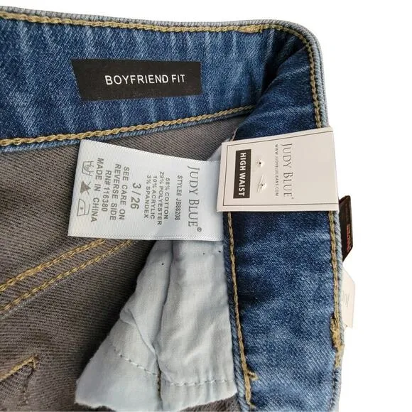 JUDY BLUE Therma Denim Boyfriend Fit High Waist Jeans Womens 3/26 Two Toned