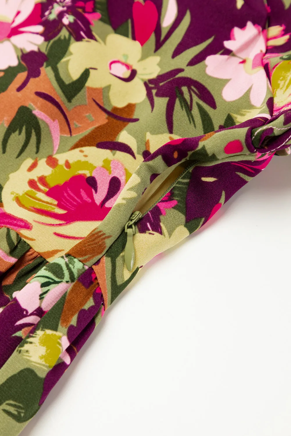KaleaBoutique Floral Print Ruched Flutter Sleeve Frilled Neck Mini Dress