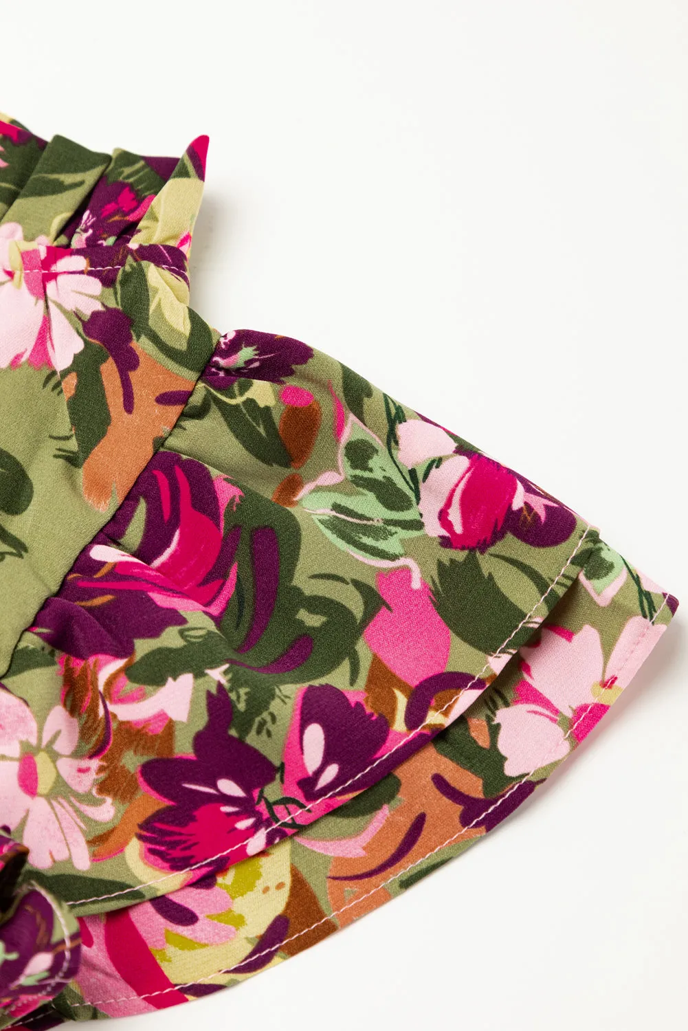 KaleaBoutique Floral Print Ruched Flutter Sleeve Frilled Neck Mini Dress