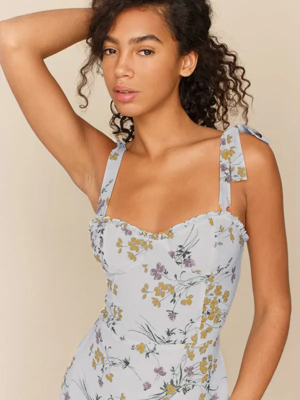 Kayla Fresh Floral print slim-fit Short Tie Dress