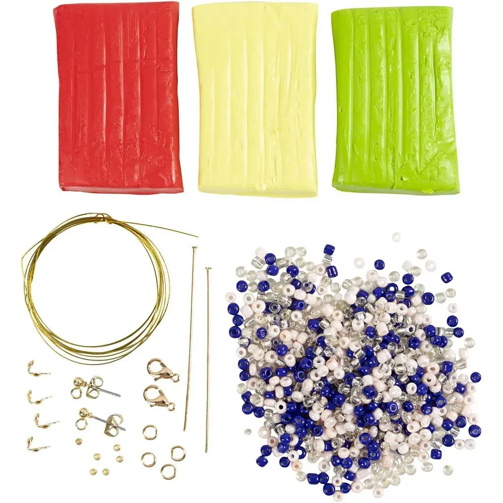 Kid's Necklace And Earrings Mini Jewellery Craft Kit Royal Blue - All Materials Included