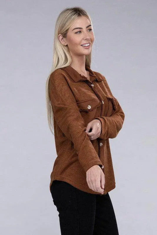 Knit Shacket with Flap Pocket