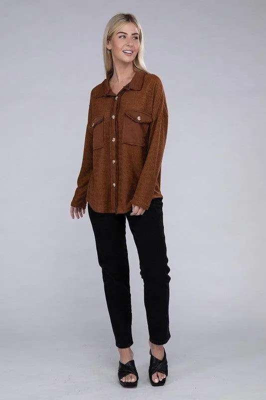 Knit Shacket with Flap Pocket