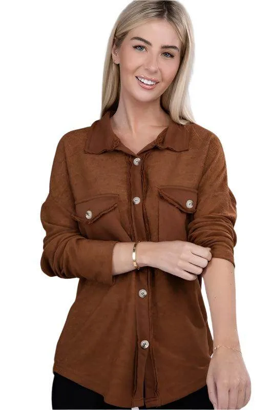 Knit Shacket with Flap Pocket