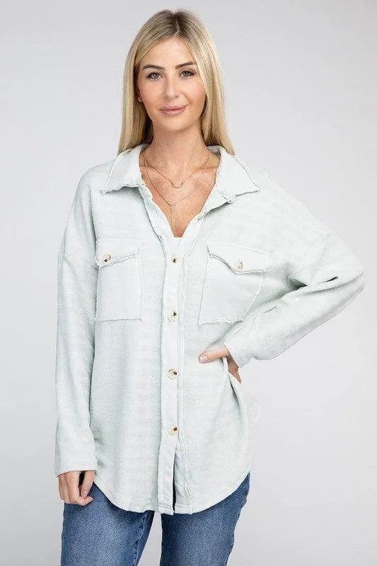 Knit Shacket with Flap Pocket