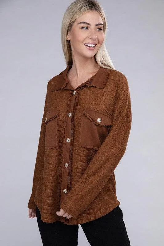 Knit Shacket with Flap Pocket