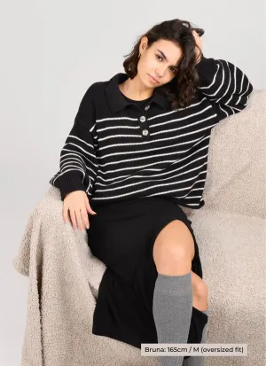 Knit Sweater Elise Organic Cotton - Black & White Striped
