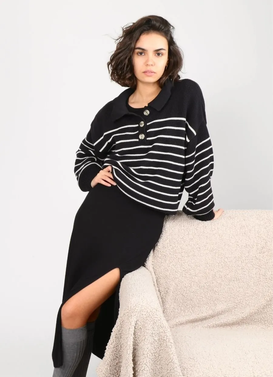 Knit Sweater Elise Organic Cotton - Black & White Striped