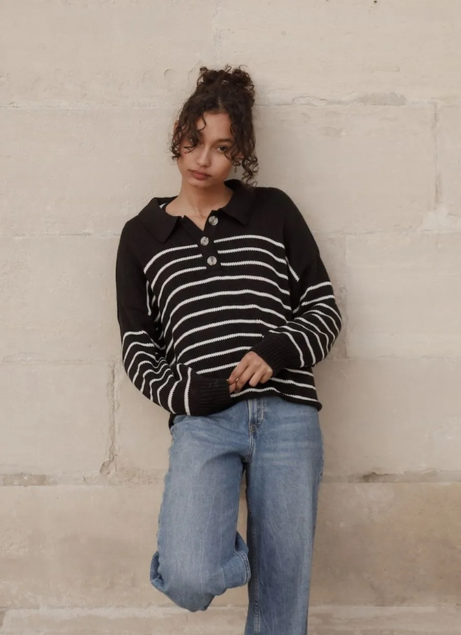 Knit Sweater Elise Organic Cotton - Black & White Striped