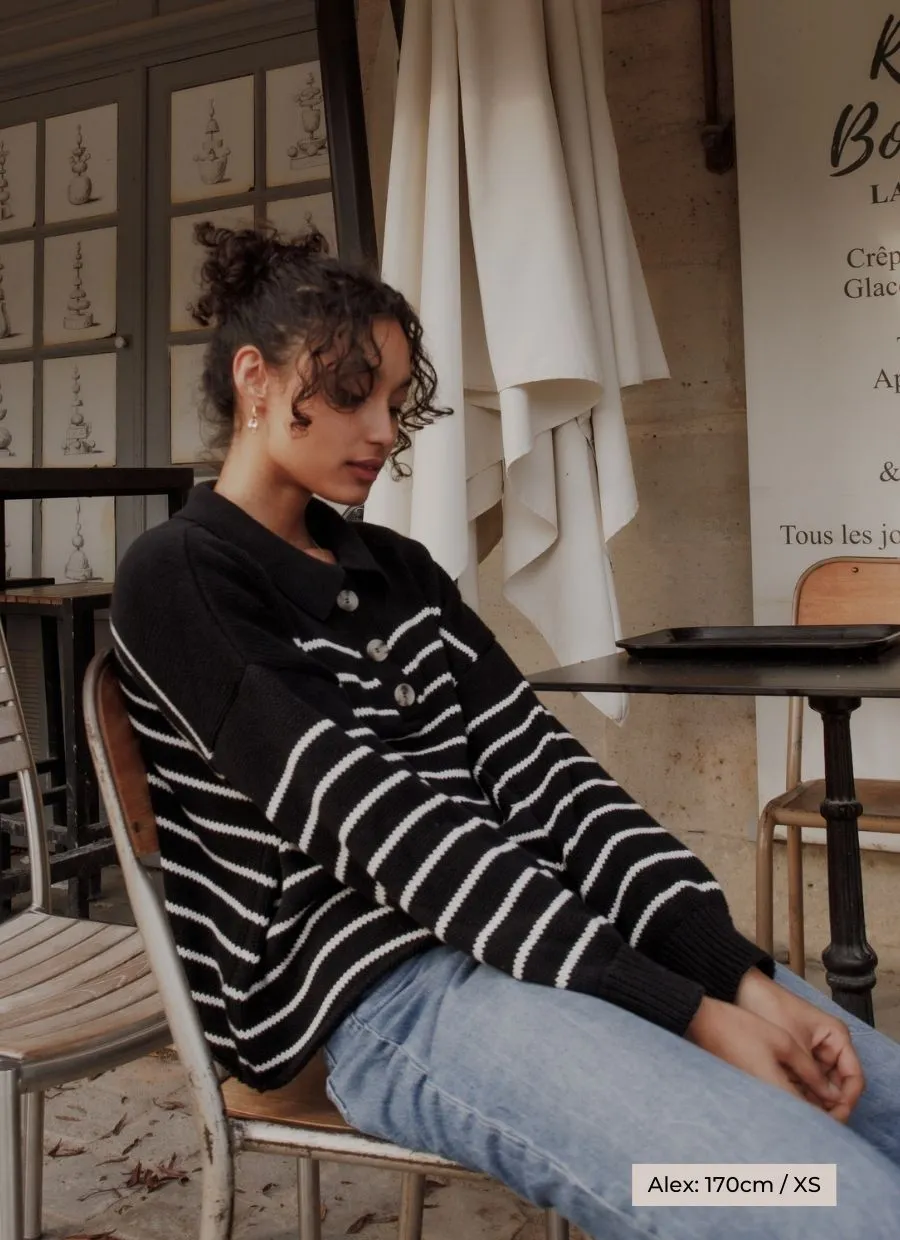 Knit Sweater Elise Organic Cotton - Black & White Striped