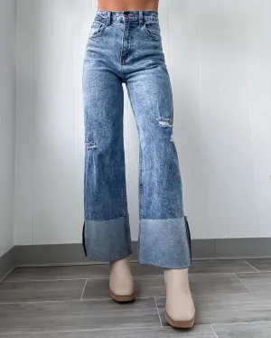 Kristin Cuffed Vintage Jeans - Medium wash