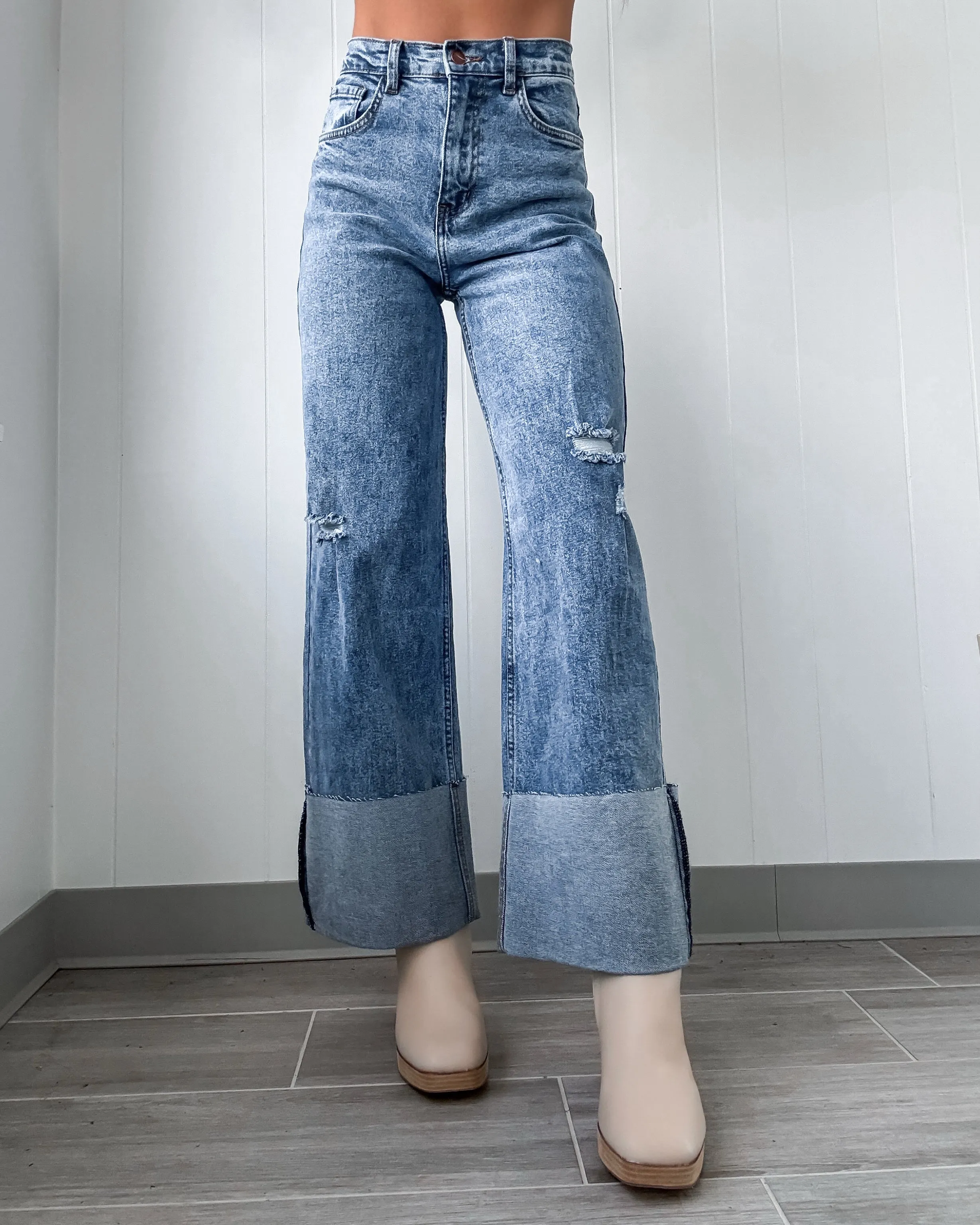 Kristin Cuffed Vintage Jeans - Medium wash