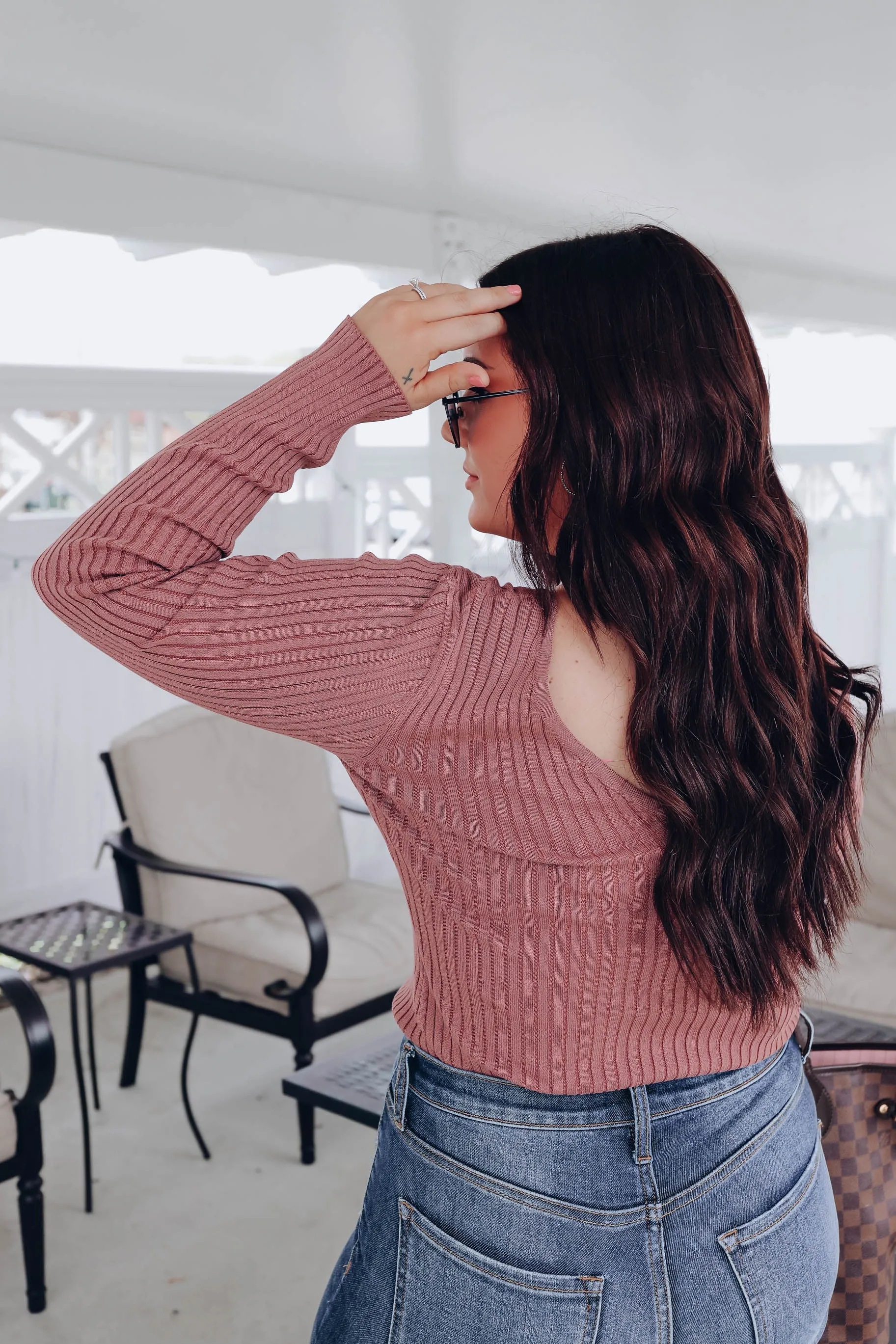 Krysten Double V Knit Sweater - Mauve