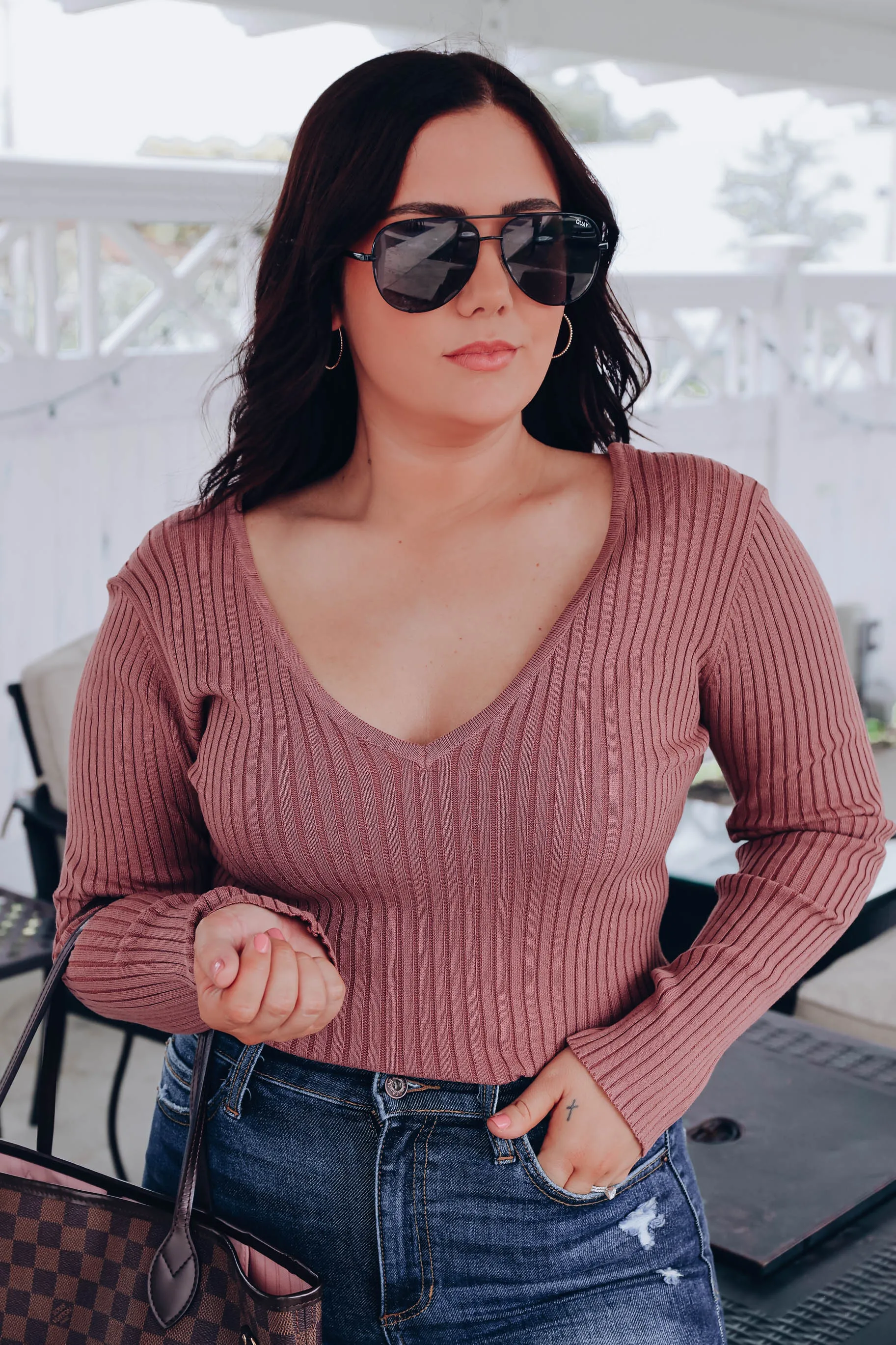 Krysten Double V Knit Sweater - Mauve