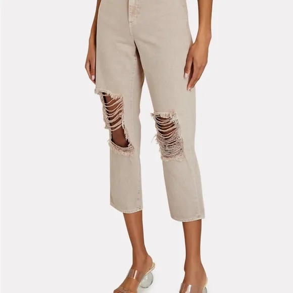 L’Agence High Rise Enya Tan Distressed Ankle Jeans Size 32
