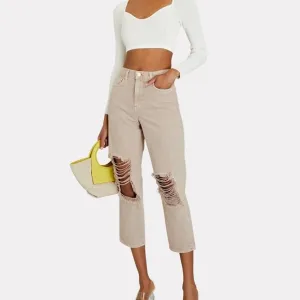 L’Agence High Rise Enya Tan Distressed Ankle Jeans Size 32