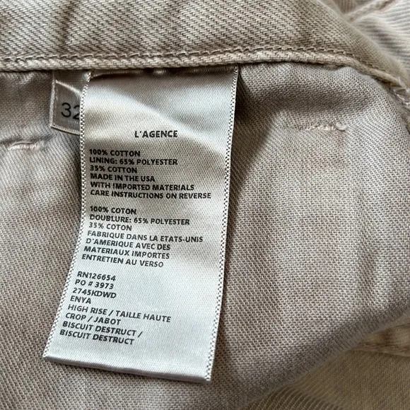 L’Agence High Rise Enya Tan Distressed Ankle Jeans Size 32