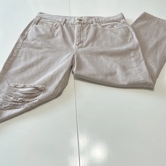 L’Agence High Rise Enya Tan Distressed Ankle Jeans Size 32