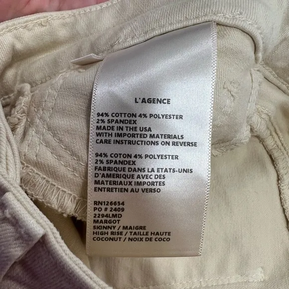 Lagence Margot High Rise Skinny Jeans in Coconut Cream Size 26” Waist