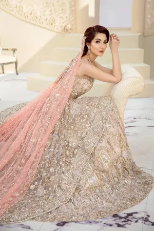 Latest beautiful indian designer wedding outfit in peach and gold color # B3456