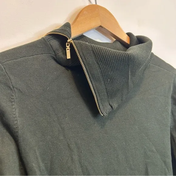 Laura Zippered Split Neck Sweater Forest Green