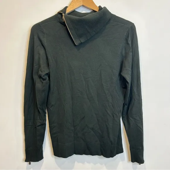 Laura Zippered Split Neck Sweater Forest Green