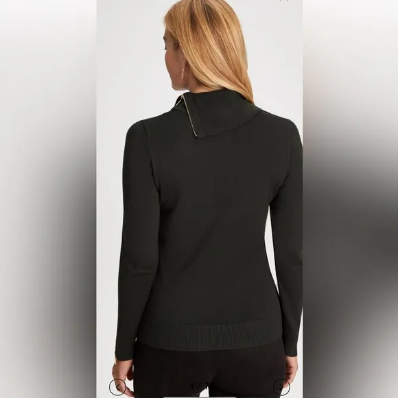 Laura Zippered Split Neck Sweater Forest Green