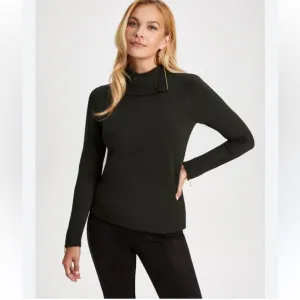 Laura Zippered Split Neck Sweater Forest Green
