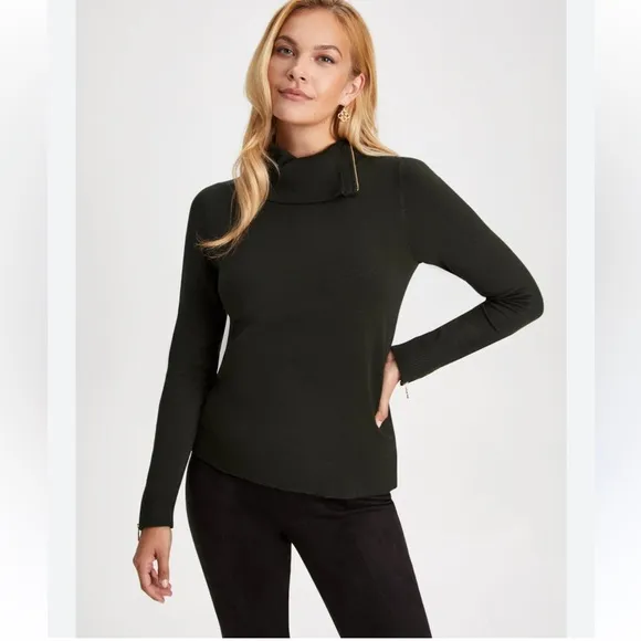 Laura Zippered Split Neck Sweater Forest Green