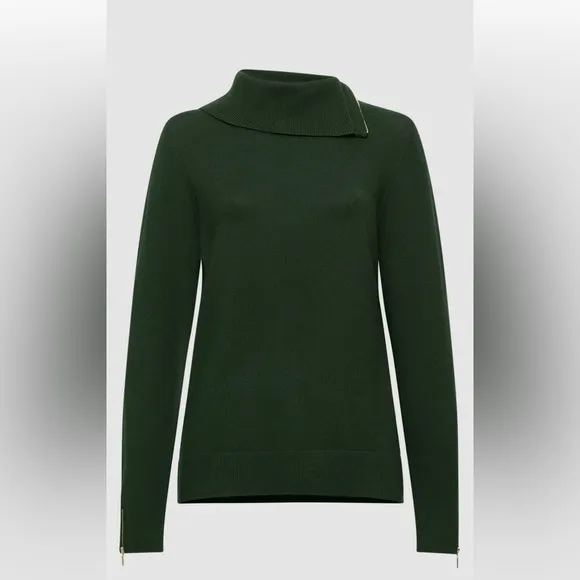 Laura Zippered Split Neck Sweater Forest Green