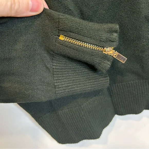 Laura Zippered Split Neck Sweater Forest Green