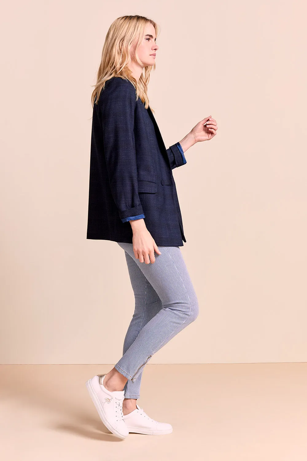 LE BOBBY - Jean slim medium wash à rayures esprit biker