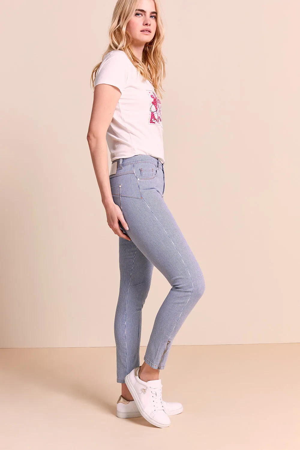 LE BOBBY - Jean slim medium wash à rayures esprit biker