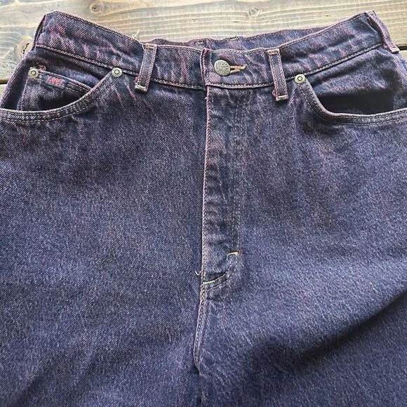 Lee Jeans Pink Acid Wash Dark Denim 80s USA Women 12 Med 29x32 Tapered High Rise