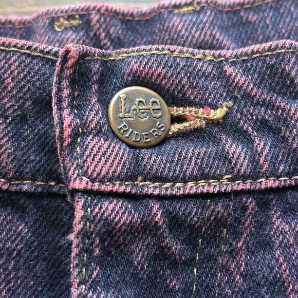 Lee Jeans Pink Acid Wash Dark Denim 80s USA Women 12 Med 29x32 Tapered High Rise