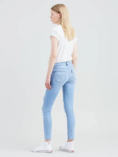 Levi's 711 0325 Womens Light Blue Ripped Knees Skinny Jeans Size 4M / 27 x 30