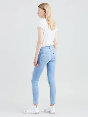 Levi's 711 0325 Womens Light Blue Ripped Knees Skinny Jeans Size 4M / 27 x 30