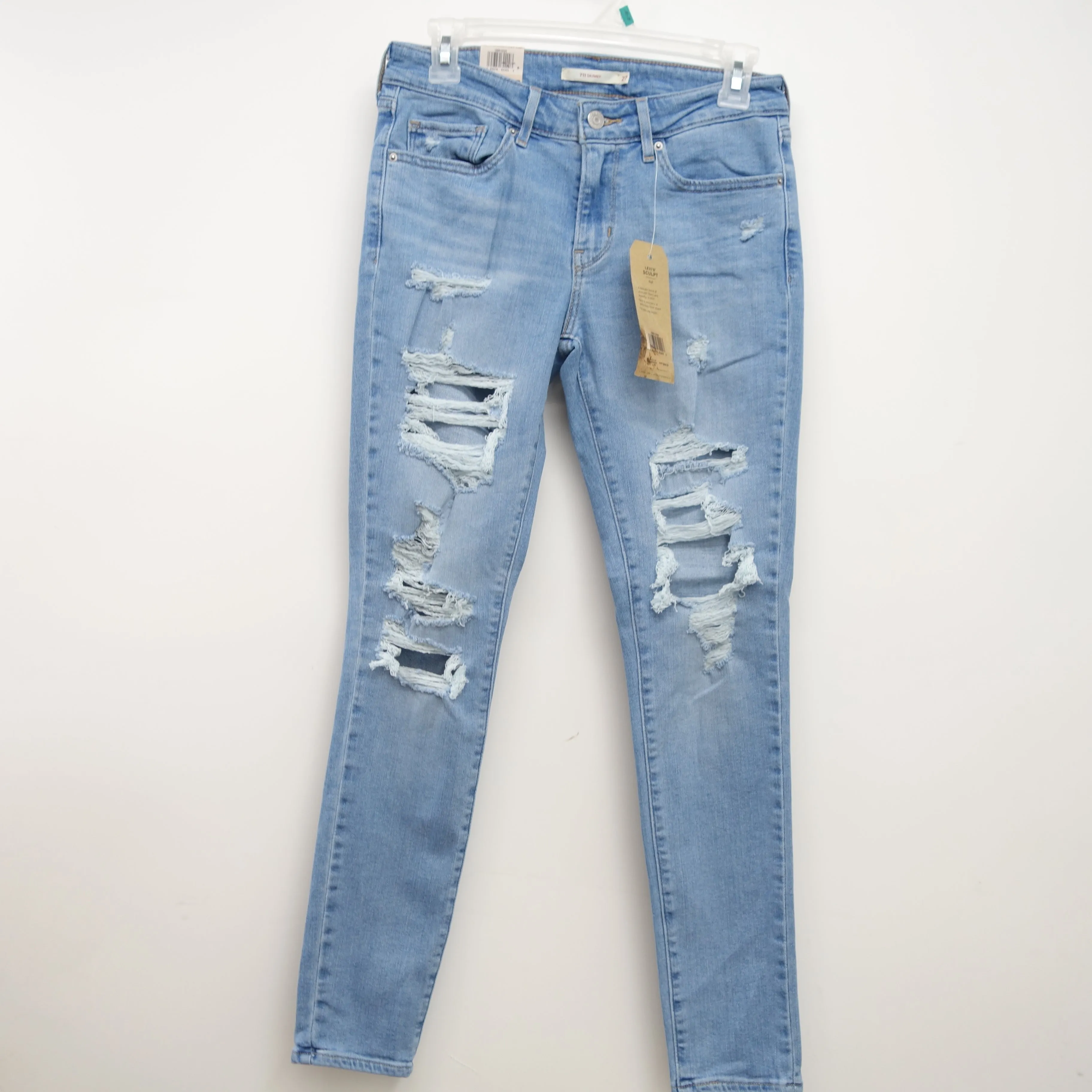 Levi's 711 0325 Womens Light Blue Ripped Knees Skinny Jeans Size 4M / 27 x 30