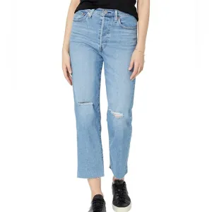 Levi’s Ribcage Distressed Knee Raw Hem Straight Ankle Jeans Size 30 x 27 NEW