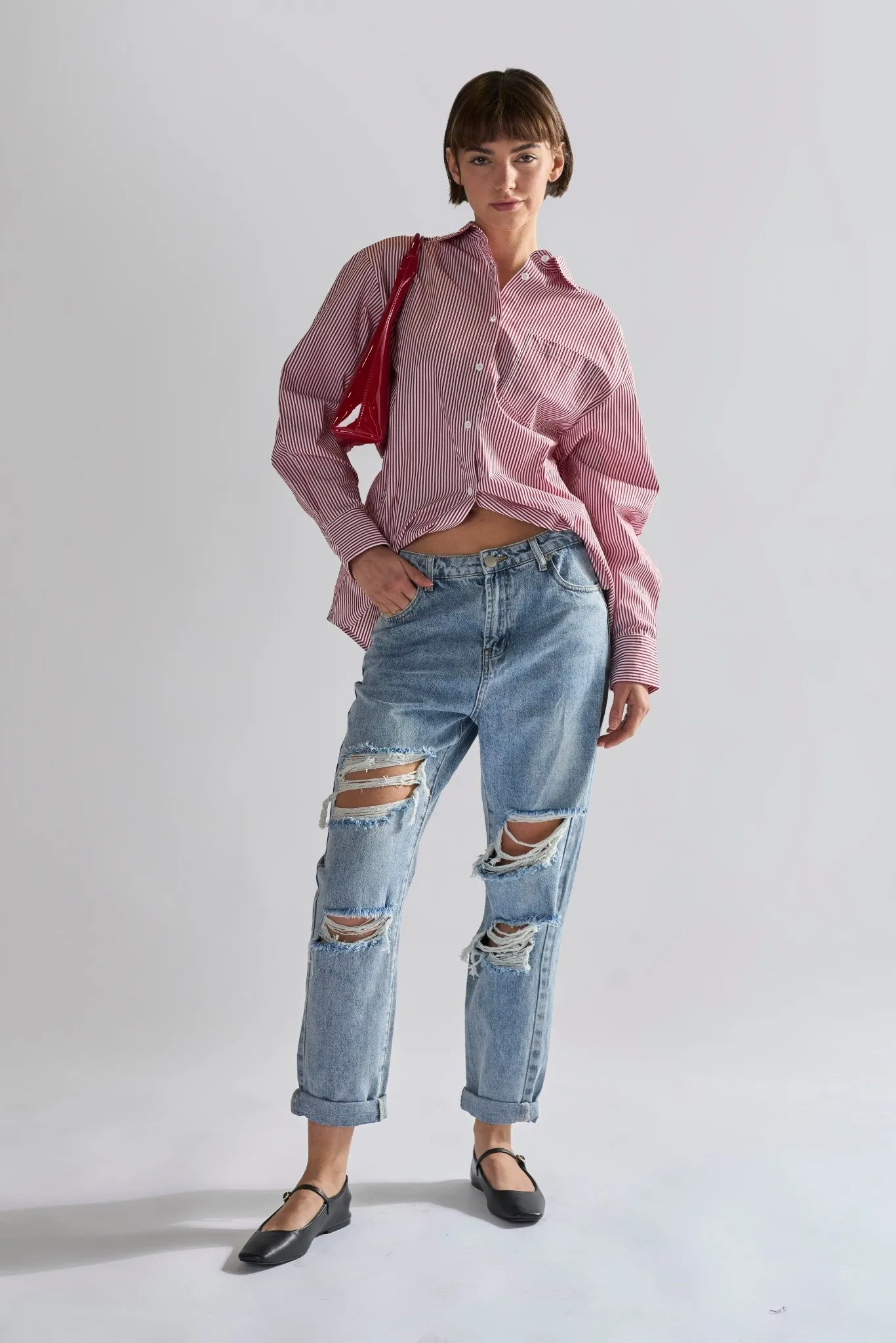 Light Vintage Wash Distressed Boyfriend Jeans.