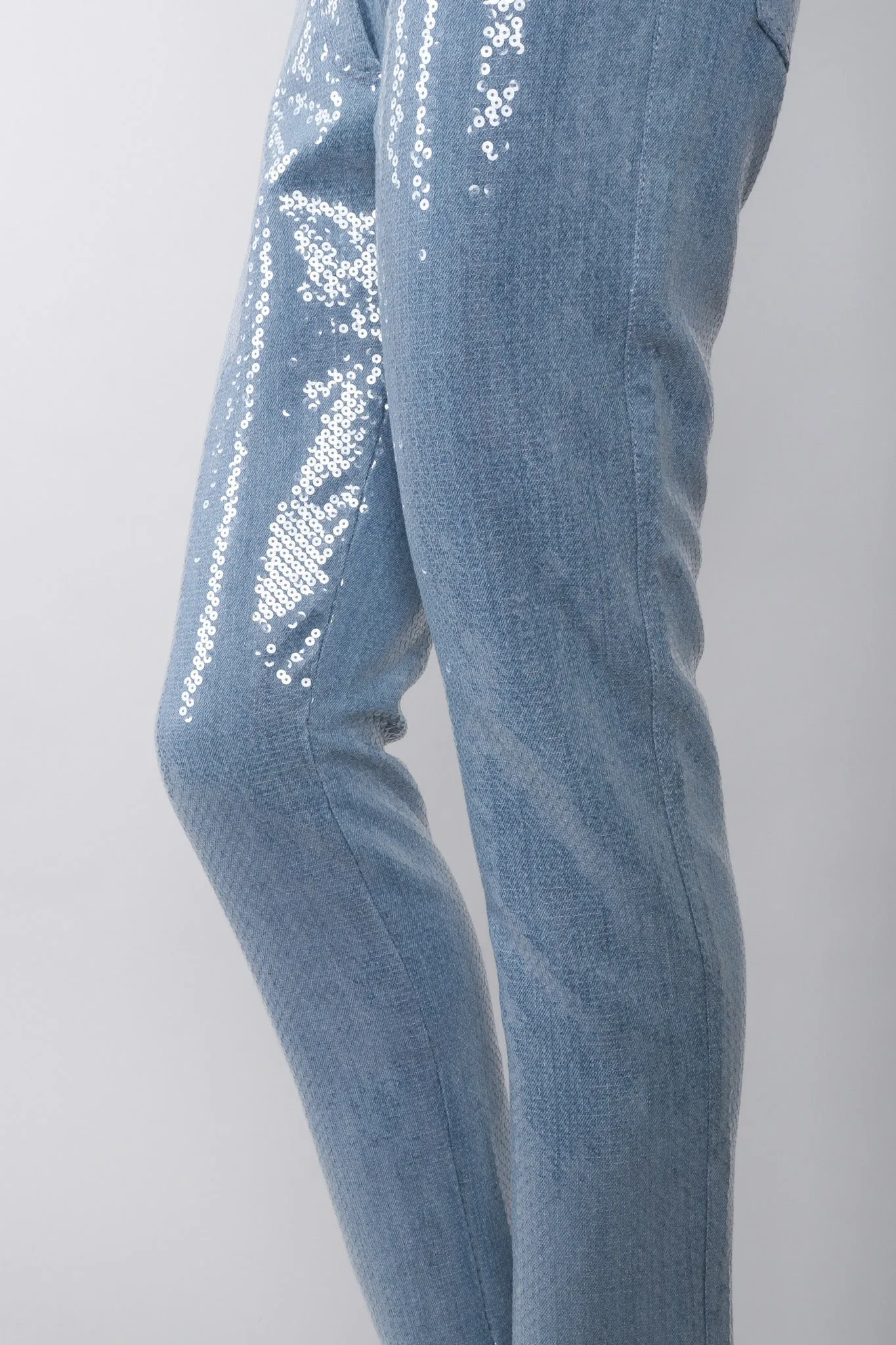 Light Wash Denim Sequin Jeans