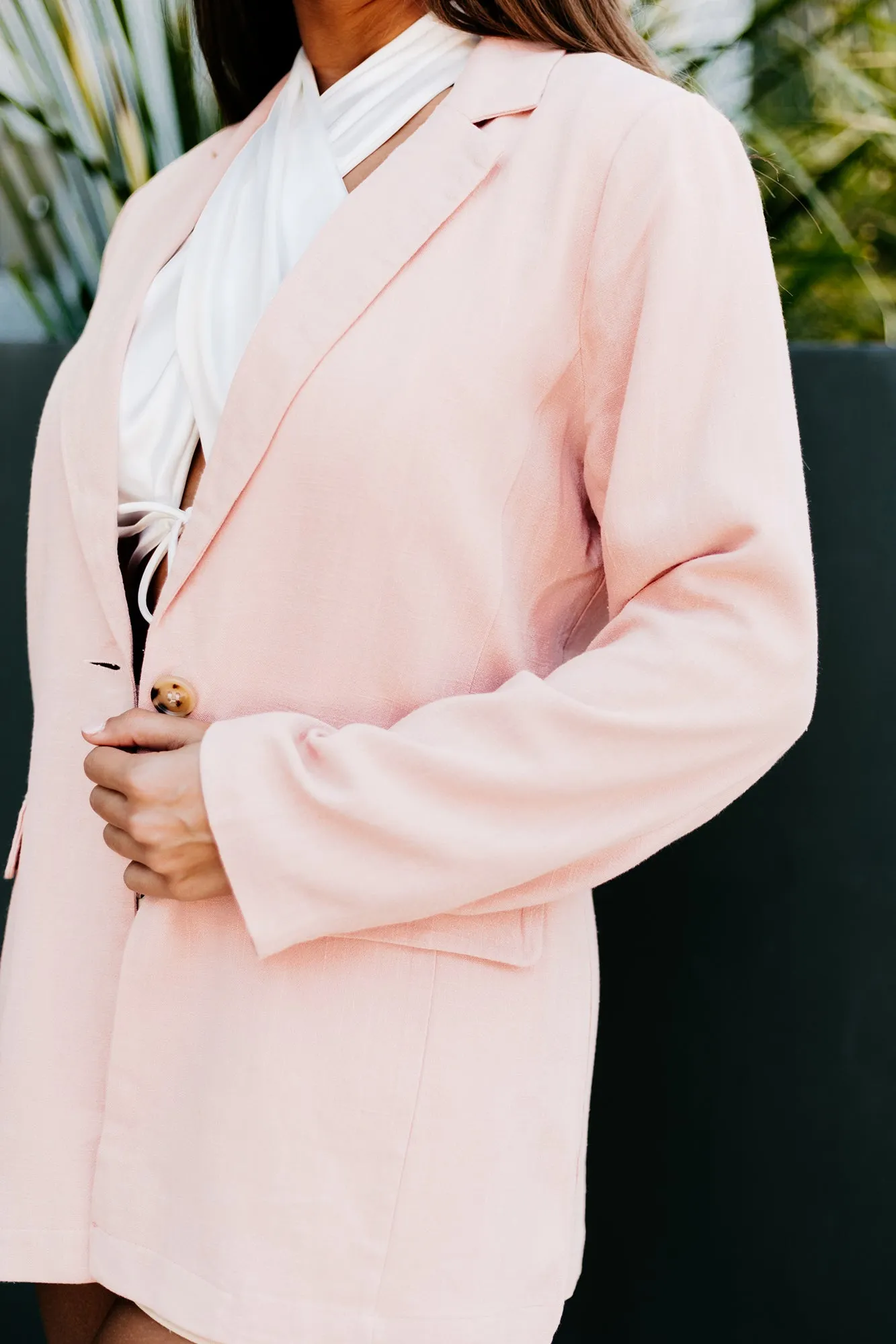 Little Bit Bossy Linen Blazer (Rose)