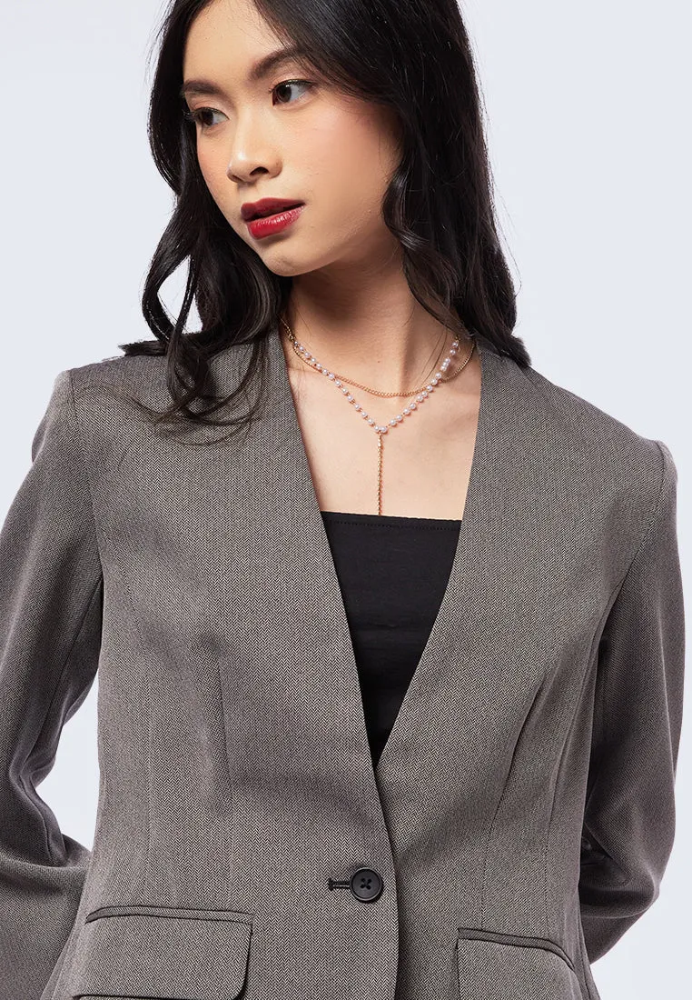 Long Sleeve Herringbone Blazer