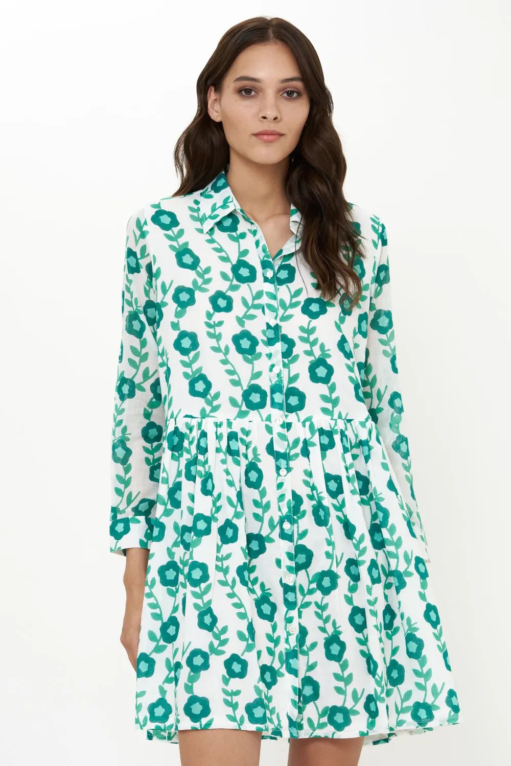 Long Sleeve Shirt Dress Mini in Toscana Green