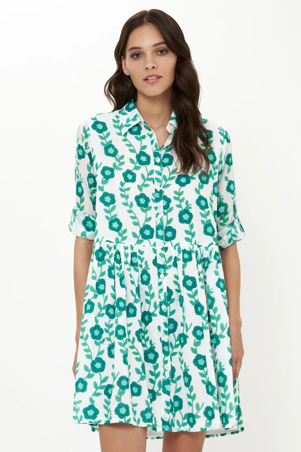 Long Sleeve Shirt Dress Mini in Toscana Green