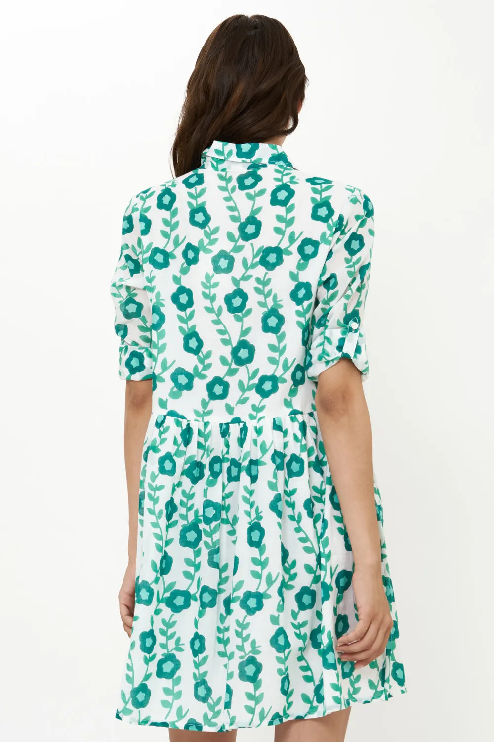 Long Sleeve Shirt Dress Mini in Toscana Green
