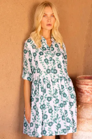Long Sleeve Shirt Dress Mini in Toscana Green